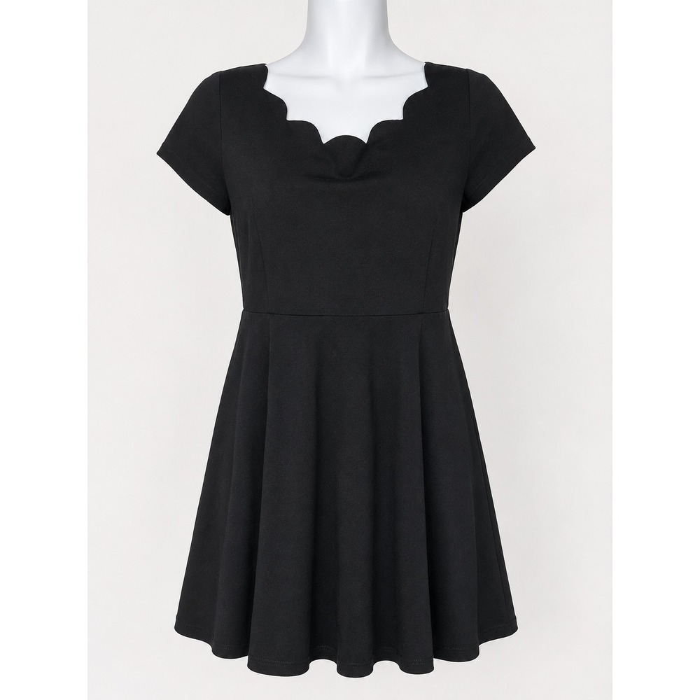 Smak‎ Parlour Black Dress 2X Fit Flare Scallop Neck Retro Plus Size
